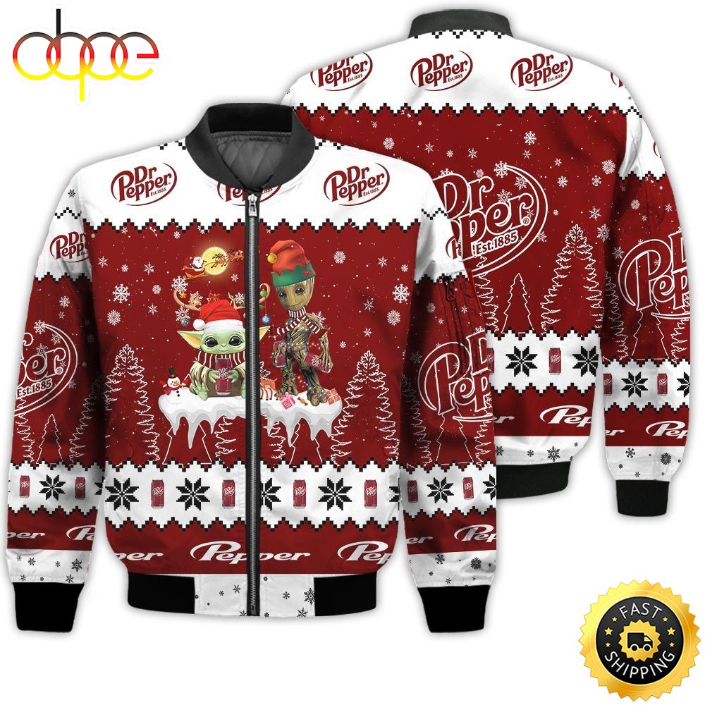 Baby Yoda Groot Santa Claus Deer Unisex Gift Dr Pepper Soft Drink 3D Bomber Jacket