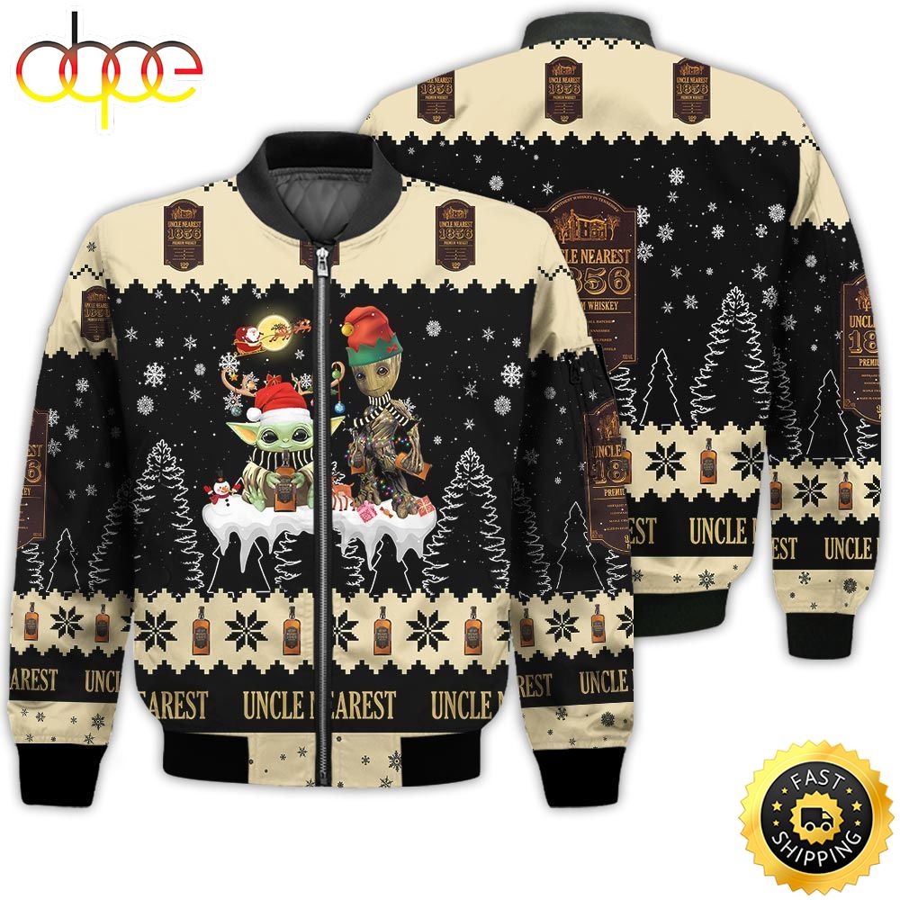 Baby Yoda Groot Santa Claus Deer Unisex Gift Uncle Nearest Whiskey 3D Bomber Jacket