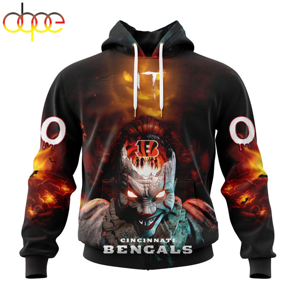 Custom Name And Number NFL Cincinnati Bengals Halloween Badut Mematikan 3D Hoodie Shirt
