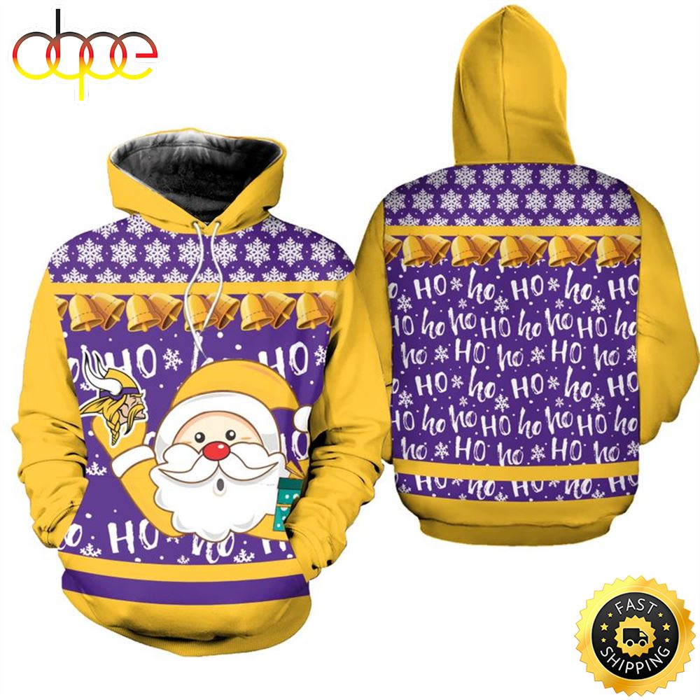 Minnesota Vikings Christmas Santa Claus Football NFL All Over Print Hoodie Shirt