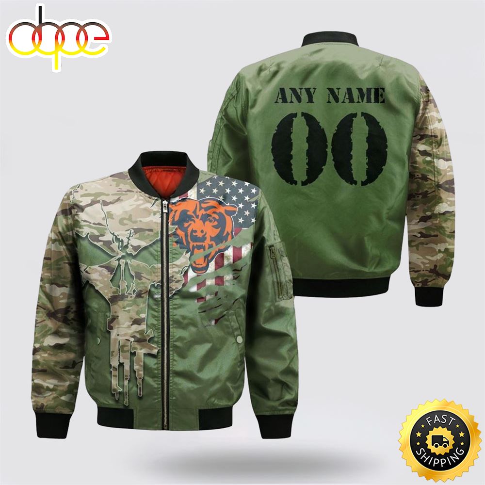 NFL Chicago Bears Special Camo Design For Veterans Day Bomber Jacket