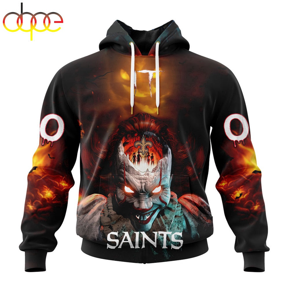 Custom Name And Number NFL New Orleans Saints Halloween Badut Mematikan 3D Hoodie Shirt