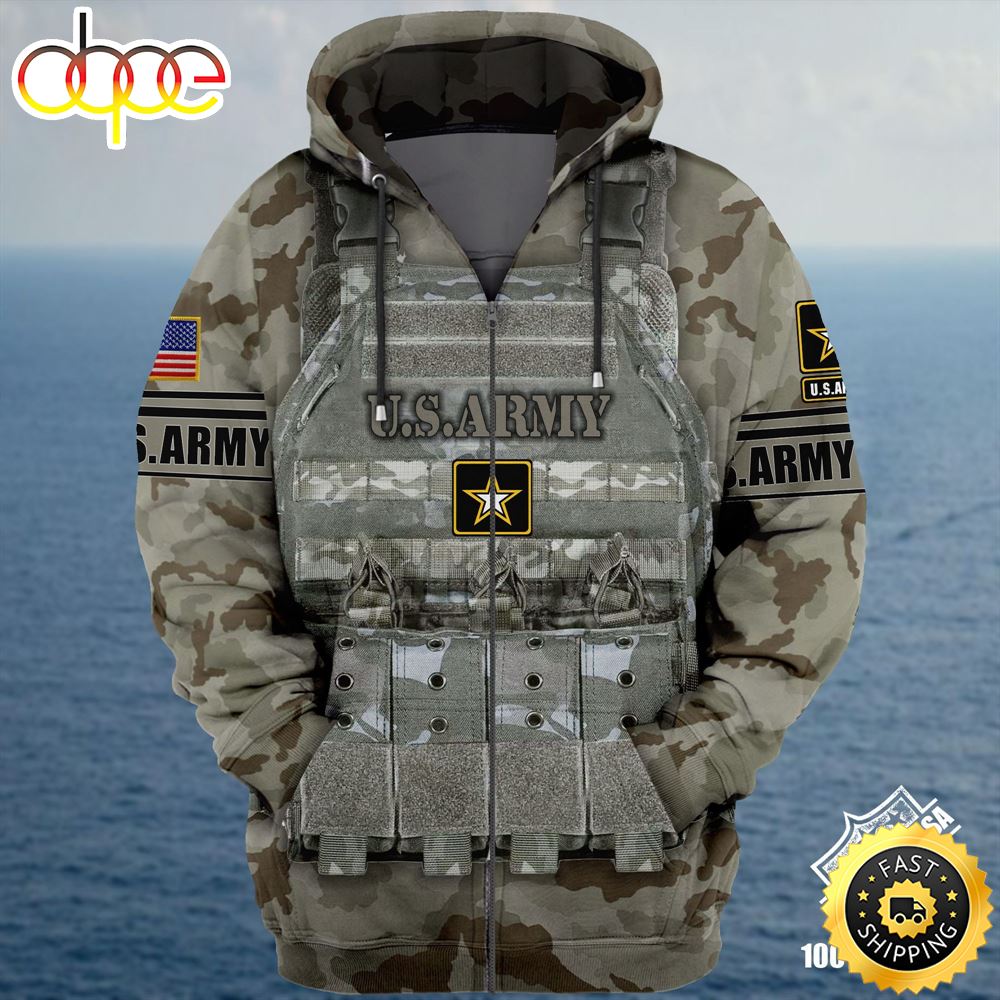 Premium Unique Veteran Zip Hoodie Ultra Soft and Warm Army Grey