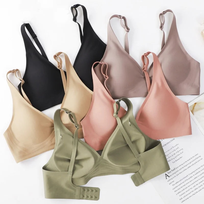 FINETOO 2Pcs/Set Women Traceless Brassiere Sexy Wireless Padded Bras Soft Comfortable Elastic Bralette Female Intimates Lingerie