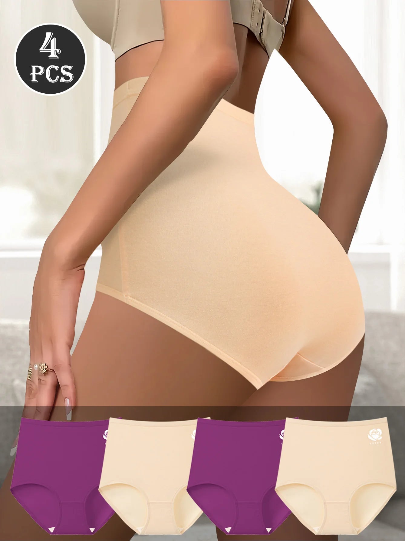 4-Pack High-Waist Shaping Underwear Women Seamless Tummy Control Anti-Roll Edge Breathable Invisible All-Day Comfort Wear