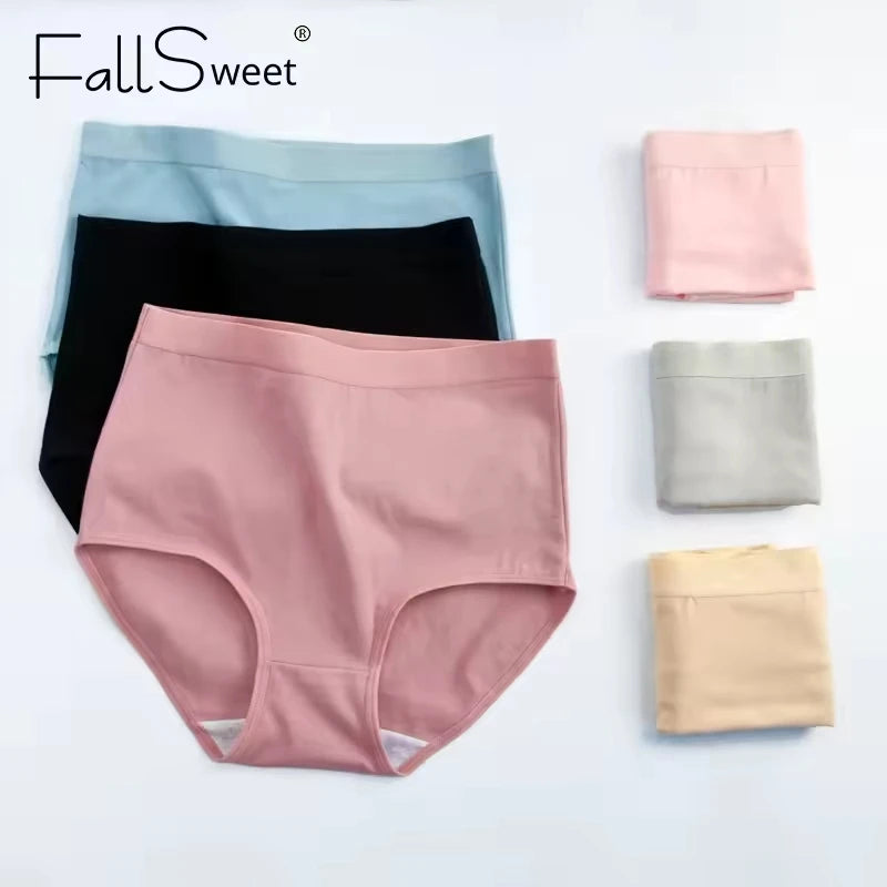 FallSweet 5Pcs/Lot Cotton Panties for Women Plus Size Underwear High Waist Comfortable Female Underpants Sexy Lingerie M-XXXL