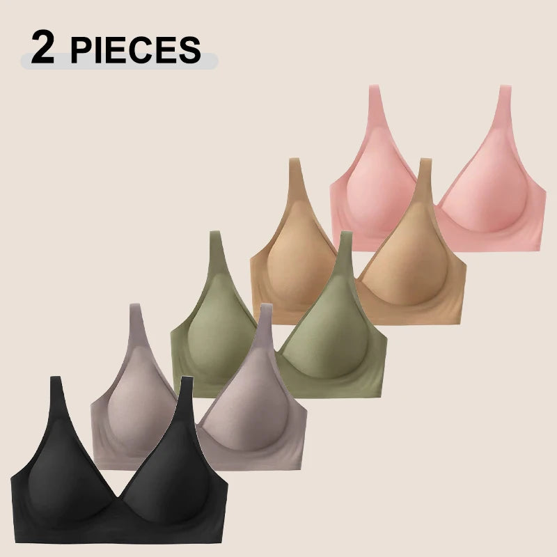 FINETOO 2Pcs/Set Women Traceless Brassiere Sexy Wireless Padded Bras Soft Comfortable Elastic Bralette Female Intimates Lingerie