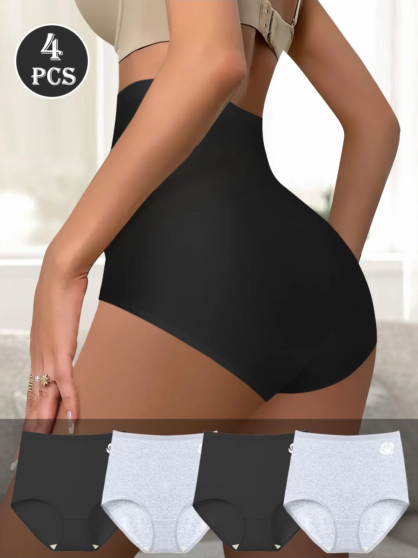 4-Pack High-Waist Shaping Underwear Women Seamless Tummy Control Anti-Roll Edge Breathable Invisible All-Day Comfort Wear
