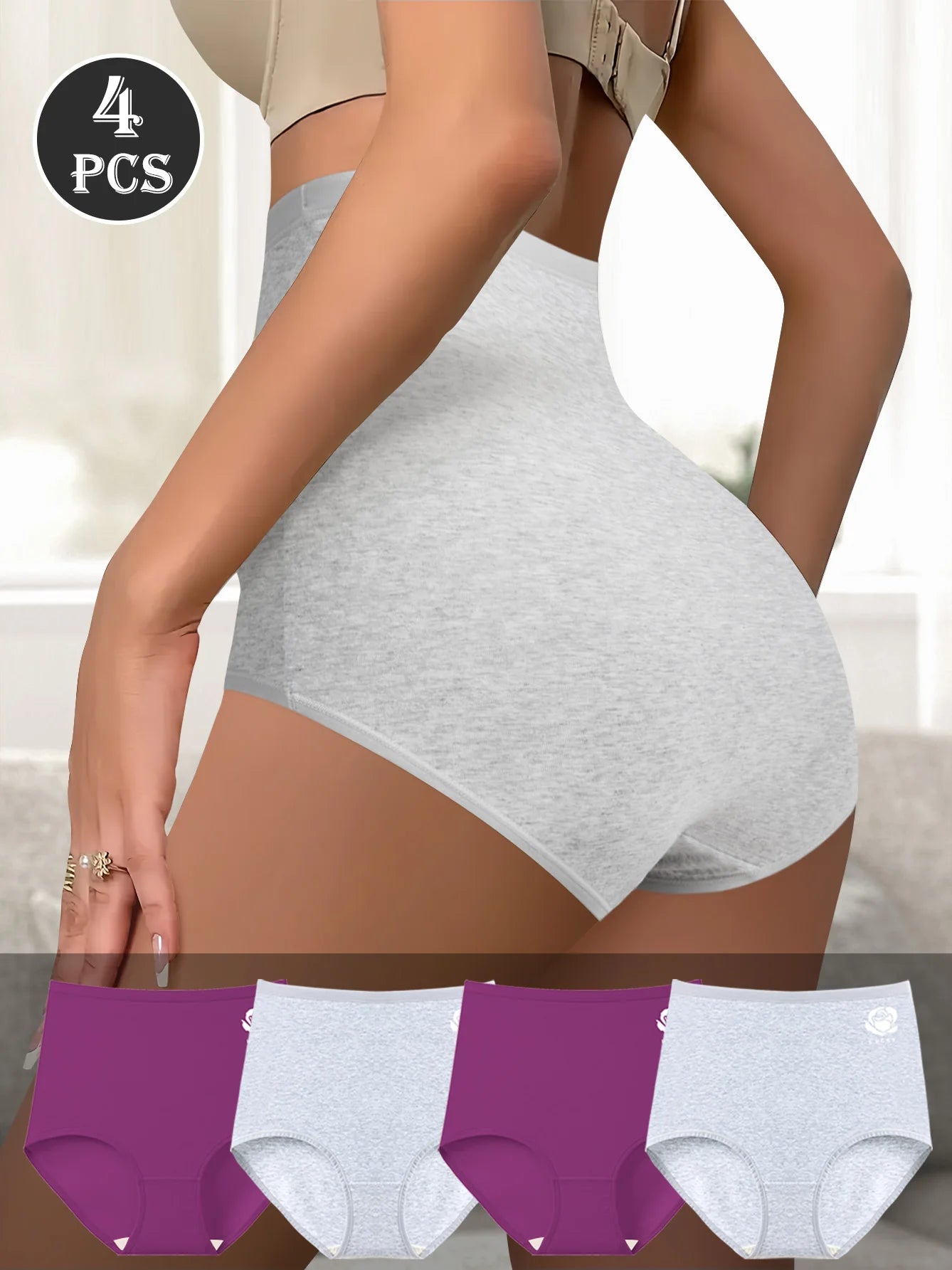 4-Pack High-Waist Shaping Underwear Women Seamless Tummy Control Anti-Roll Edge Breathable Invisible All-Day Comfort Wear