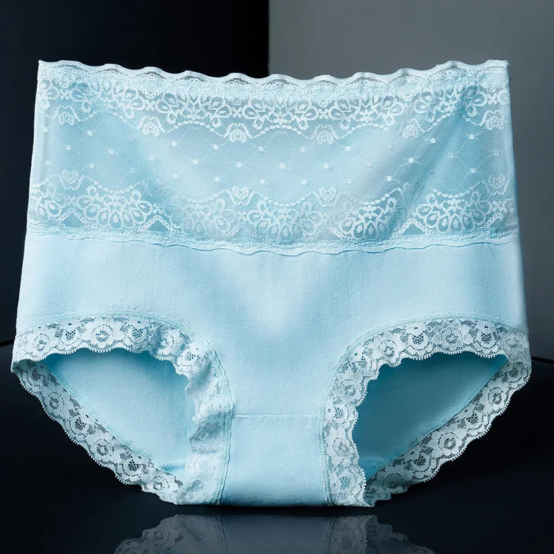 4Pcs Women Panties Cotton Plus Size Underwear Transparent Brief Solid Color High Waist Lace Breathable Cute Sexy Lingerie Female