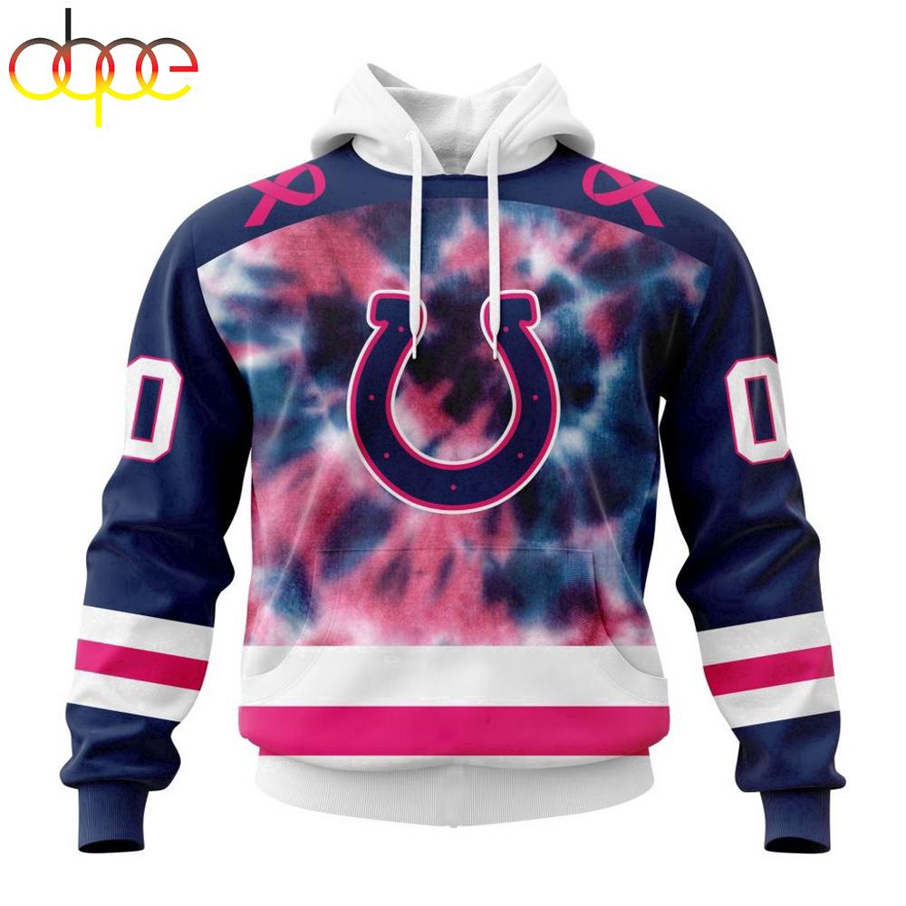 Custom Name And Number NFL Indianapolis Colts Pink Fight Breast Cancer Hoodie