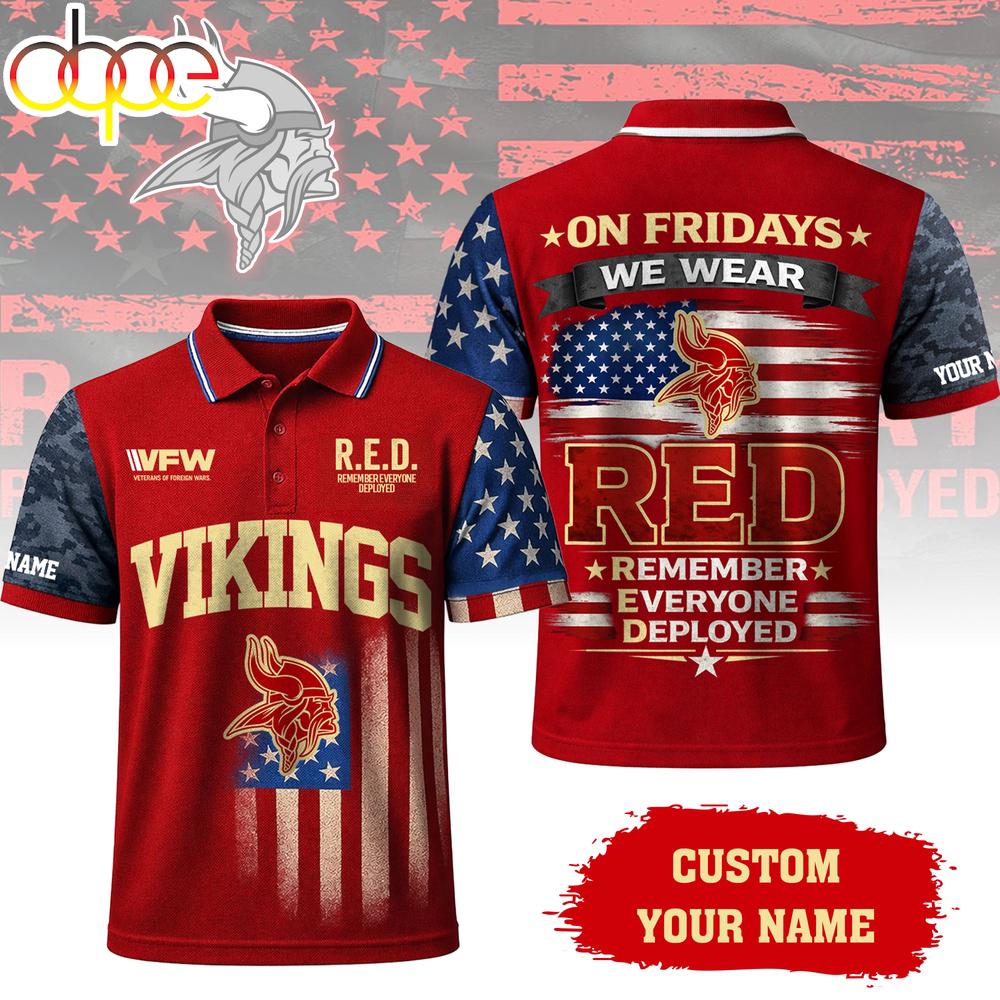 Custom Name  Minnesota Vikings NFL Red Friday Polo Shirt For Fans
